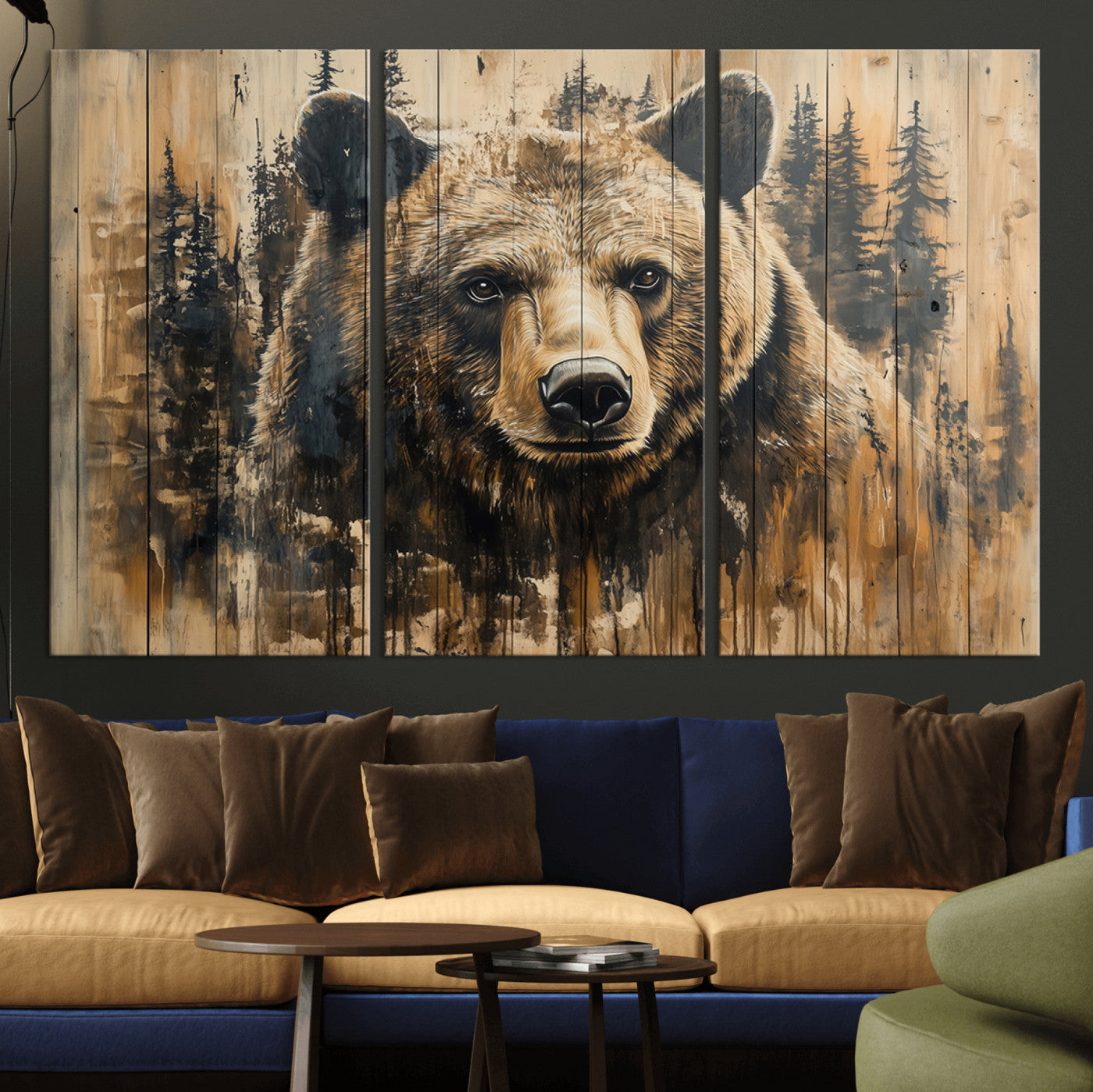 Majestic Grizzly 399 Bear Wall Art | 3-Panel Rustic Canvas