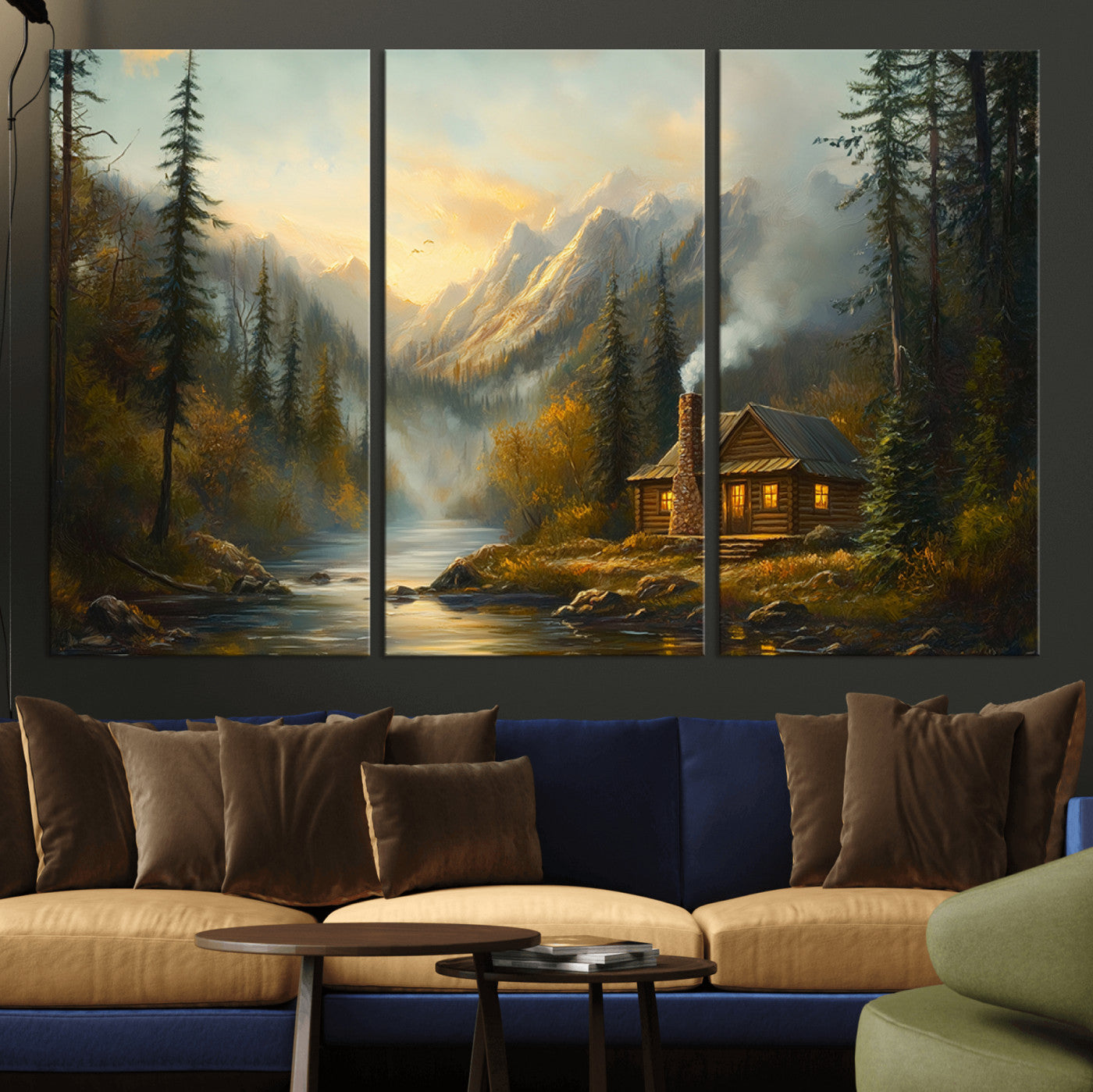 Wood Cabin Retreat Mountain at Sunset Wall Art Print -