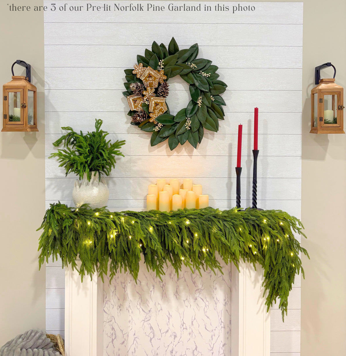 Artificial 6' Norfolk Pine Garland, evergreen home accent for fireplace, railing or entryway