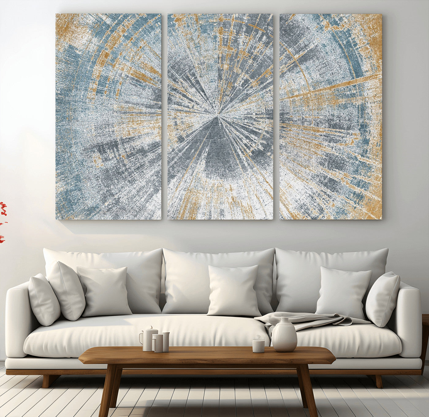 Radiant Abstract Wood Rings Canvas Art – Modern Triptych