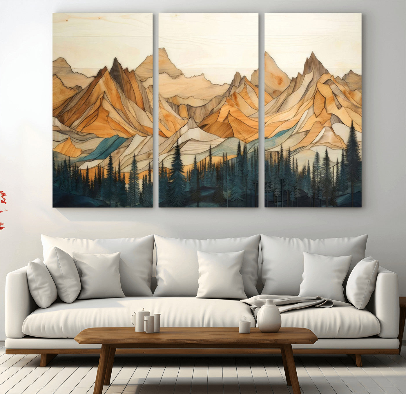 Rustic Wood Mountain Wall Art Print | Triptych Giclee Print