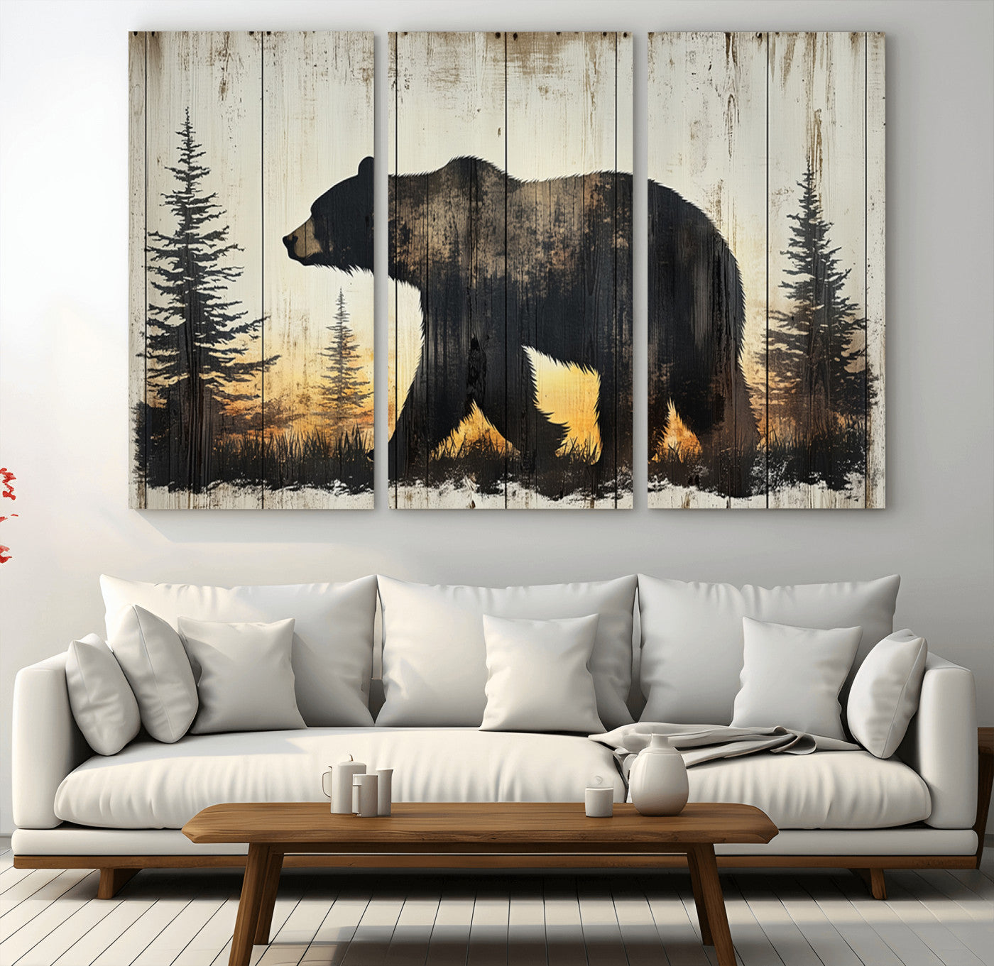 Vintage Bear Wall Art Canvas Print for Farmhouse - Mountain