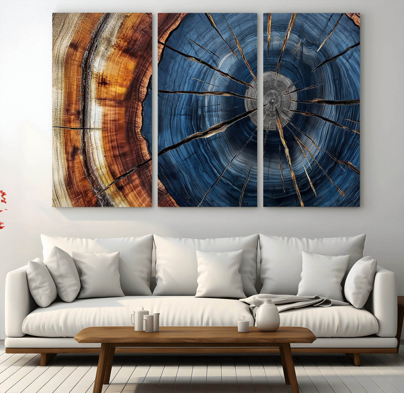 Framed Abstract Tree Ring Wall Art Print Natural Rustic Wood