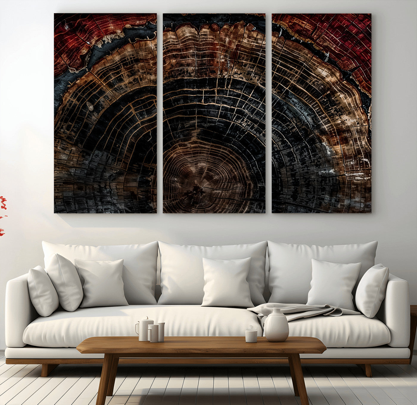 Dark Wood Ring Wall Art Canvas Print – Framed Abstract Tree