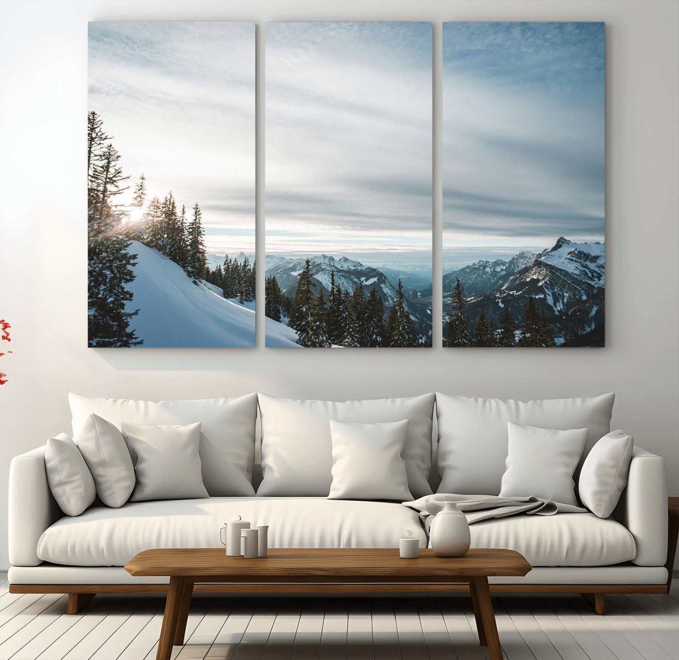 Snowy Mountains Wall Art Canvas Print – Framed Alpine