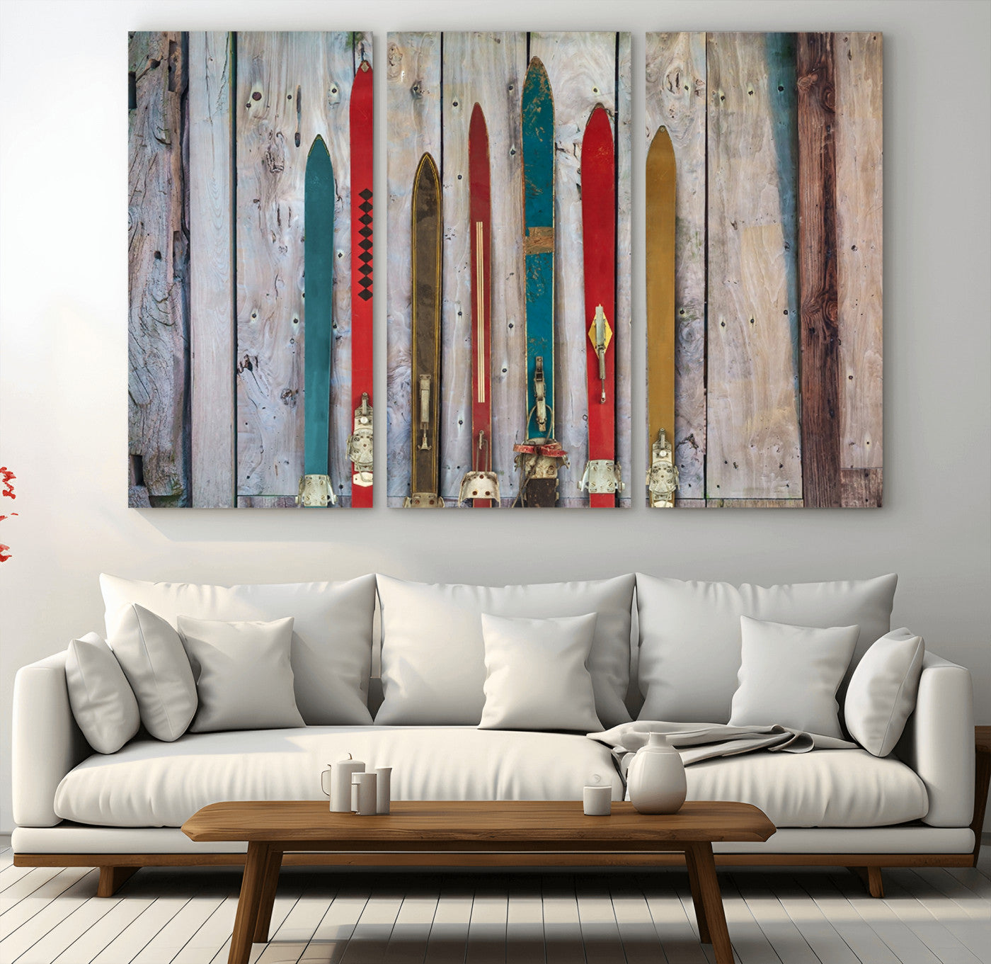 Vintage Wooden Weathered Ski's in Front of an Old Barn Wall