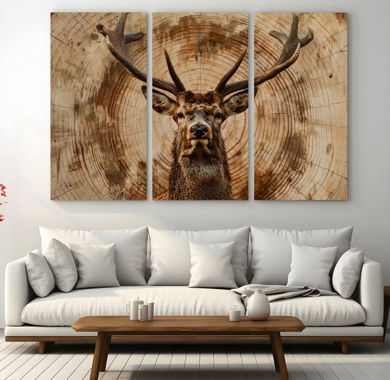 Wood Abstract Deer Wall Art | Rustic Wildlife Canvas Print |