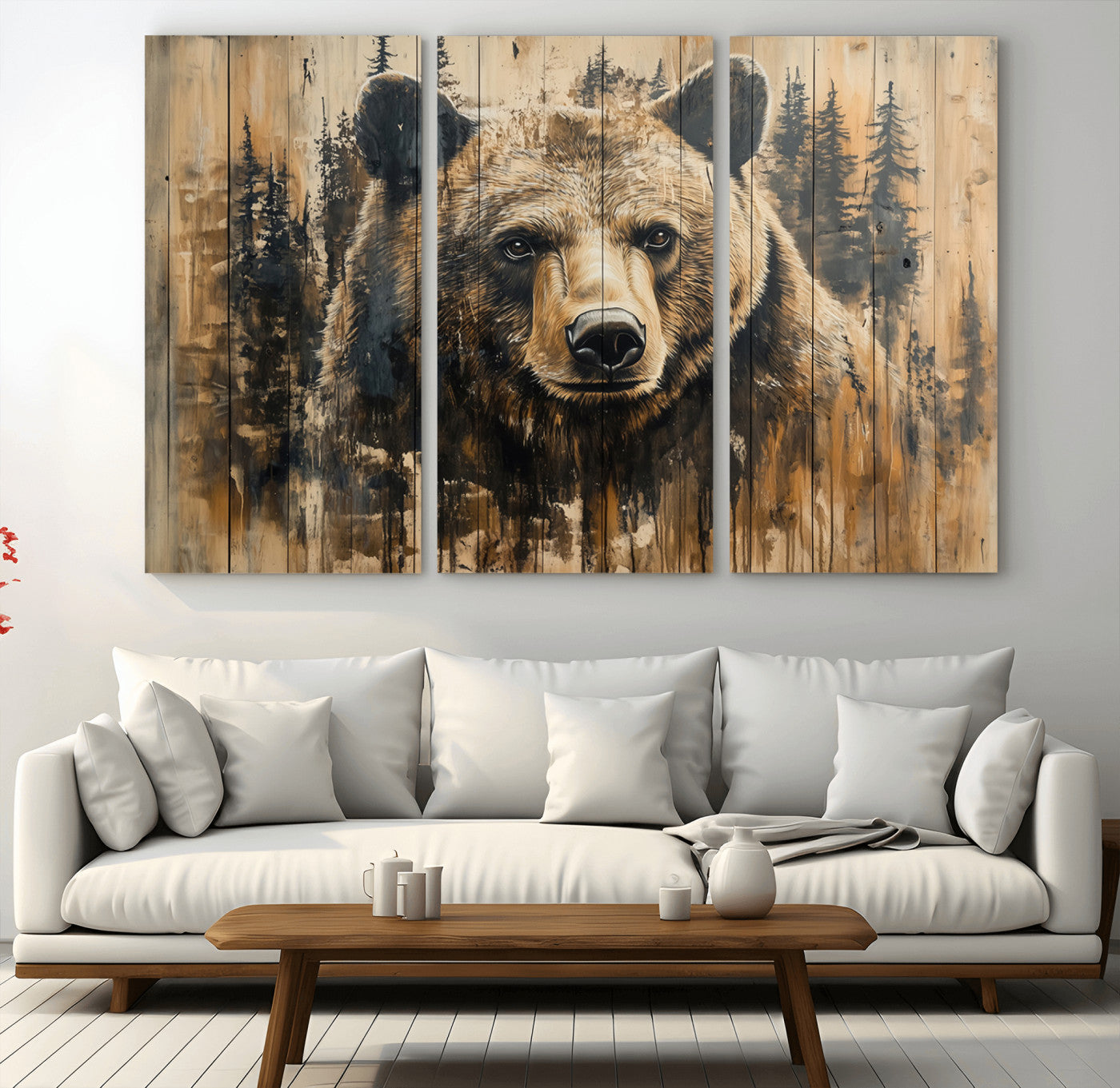 Majestic Grizzly 399 Bear Wall Art | 3-Panel Rustic Canvas