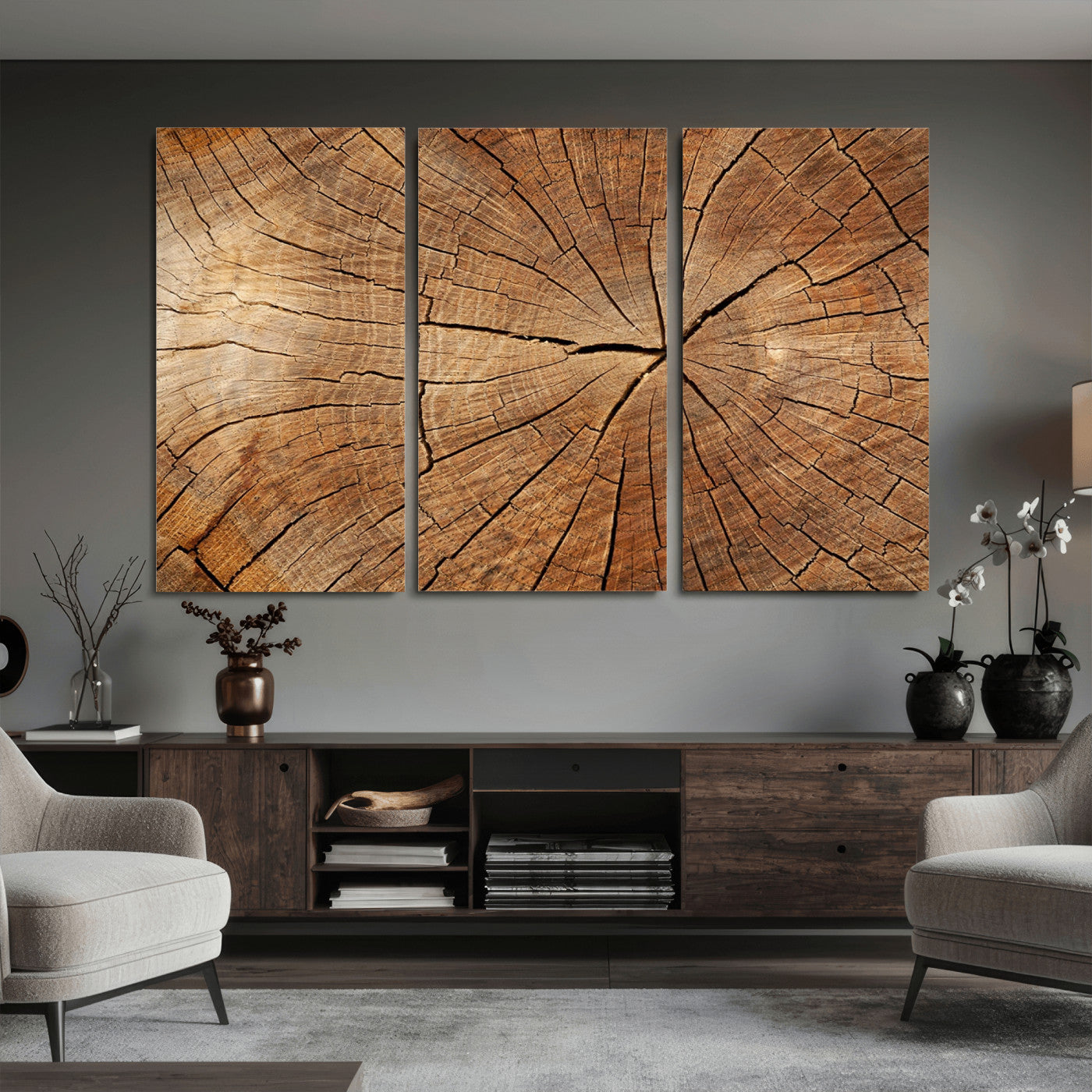 Tree Ring Canvas Art, Rustic Wood Grain Wall Art, Tree Slice