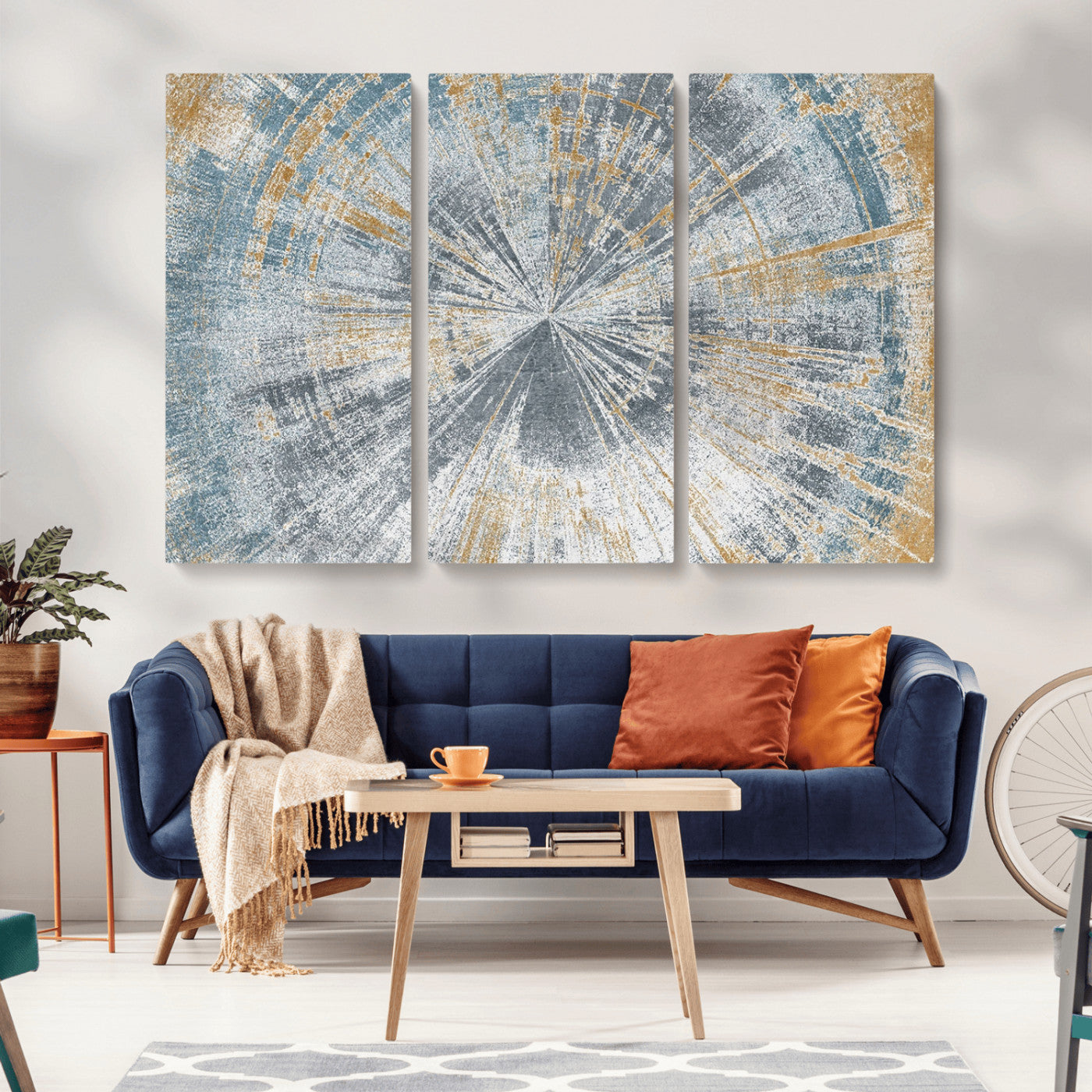 Radiant Abstract Wood Rings Canvas Art – Modern Triptych
