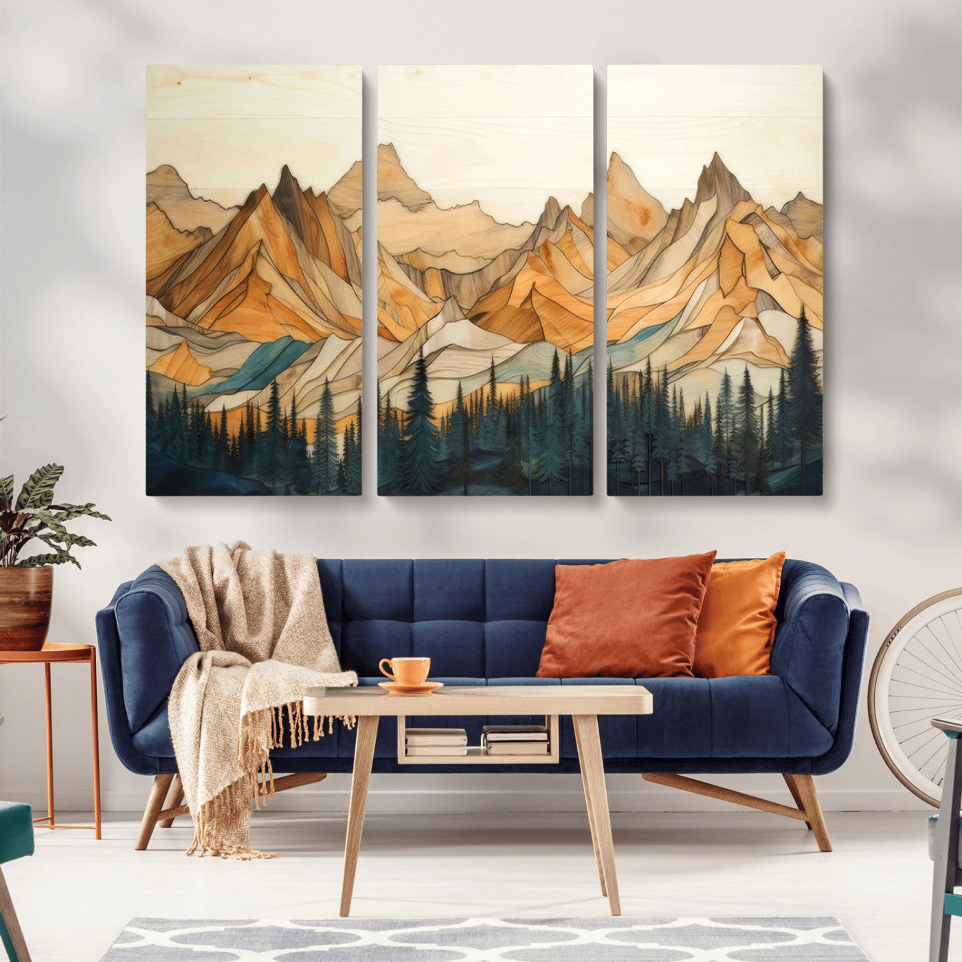 Rustic Wood Mountain Wall Art Print | Triptych Giclee Print