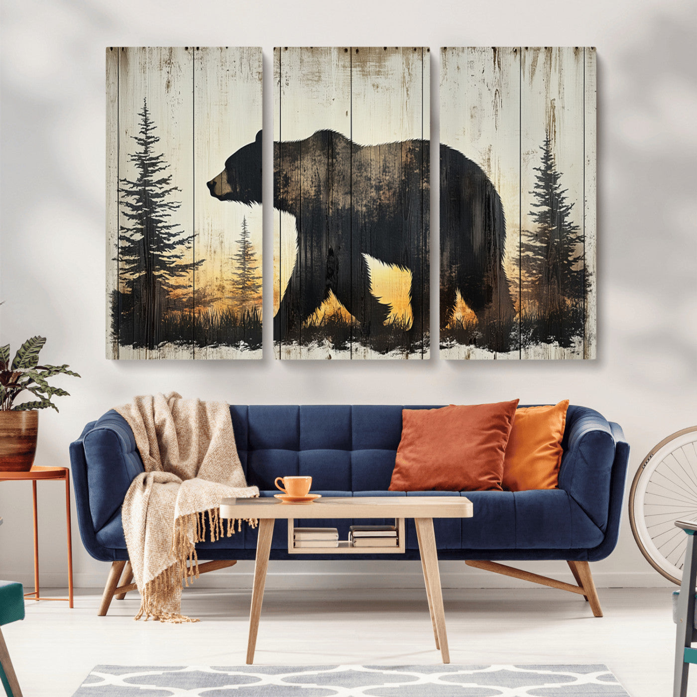 Vintage Bear Wall Art Canvas Print for Farmhouse - Mountain