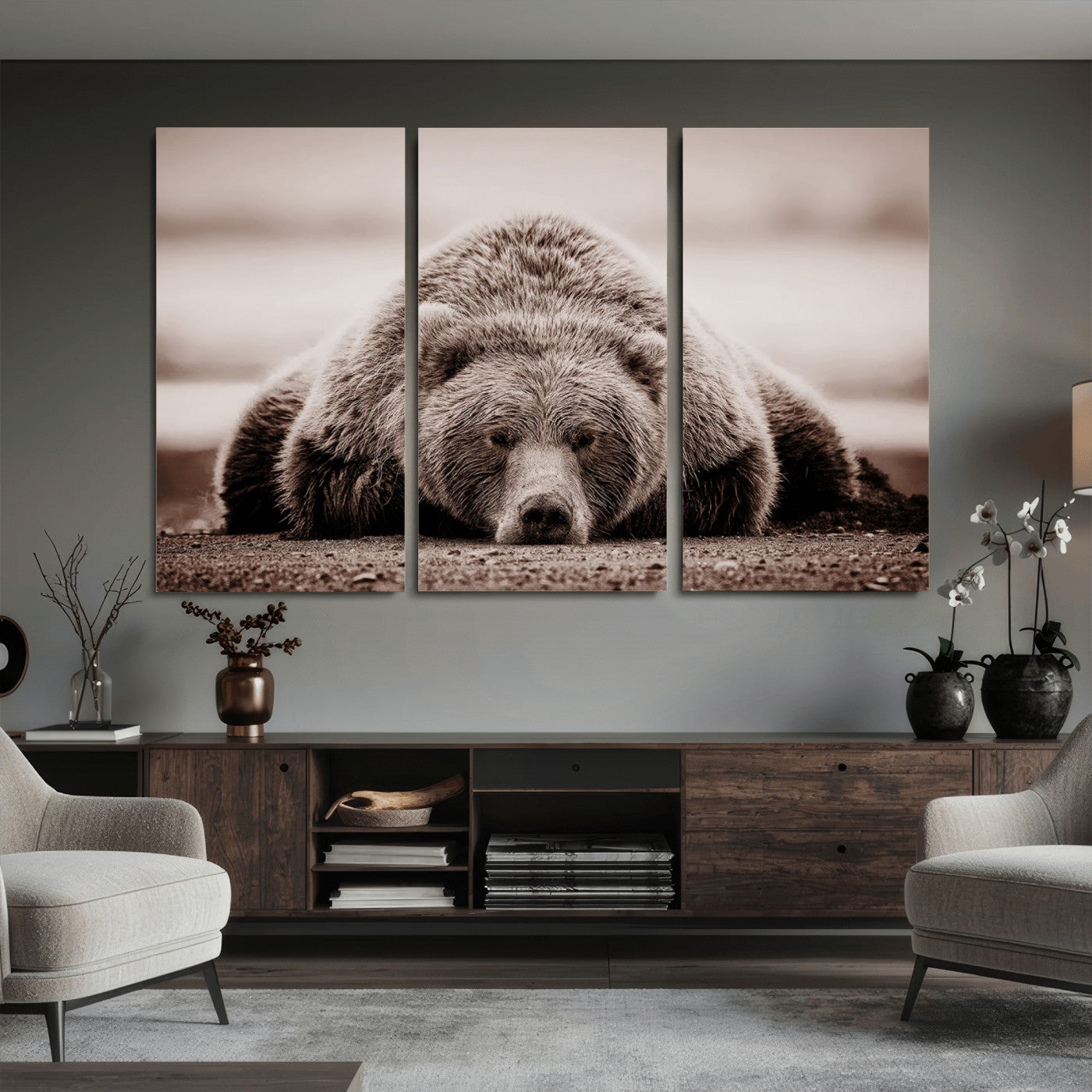 Grizzly Bear Wall Art Print - Bear Canvas Wall Art - Rustic