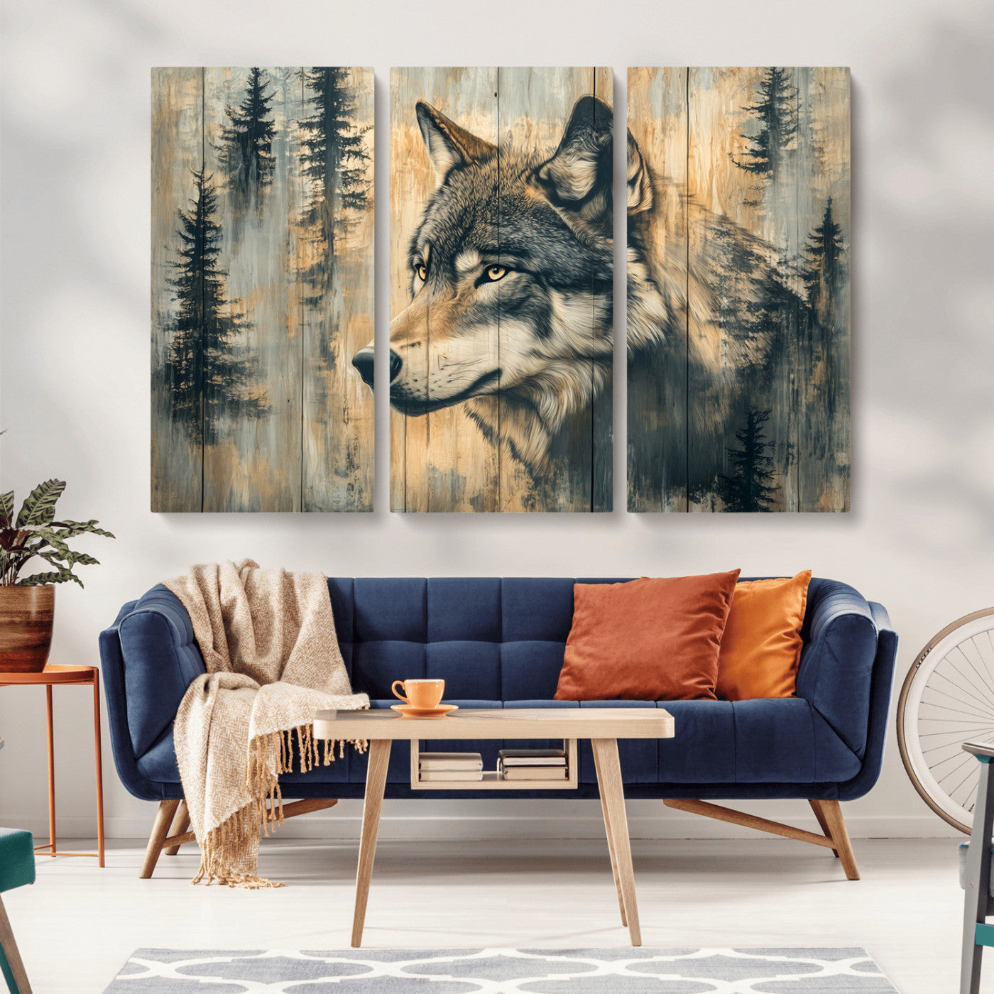 Wood Style Rustic Wolf Wall Art Canvas Print, Vintage