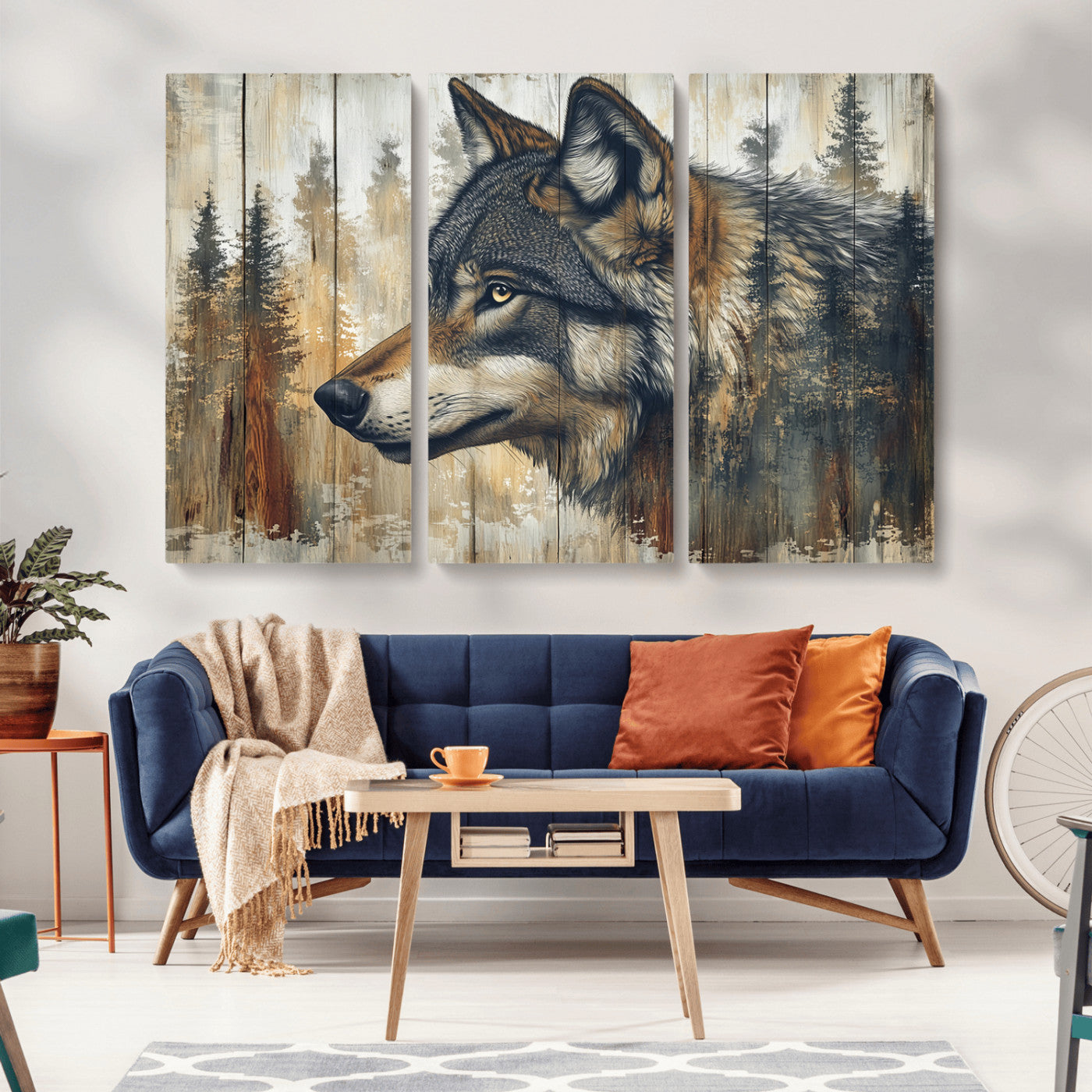 Rustic Wolf Wall Art Canvas Print – Vintage Woodland
