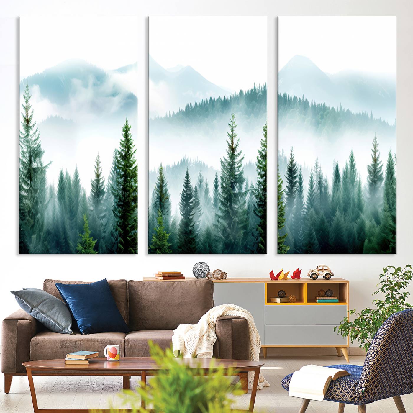 Pine Forest Wall Art Canvas Print – Misty Mountains Foggy