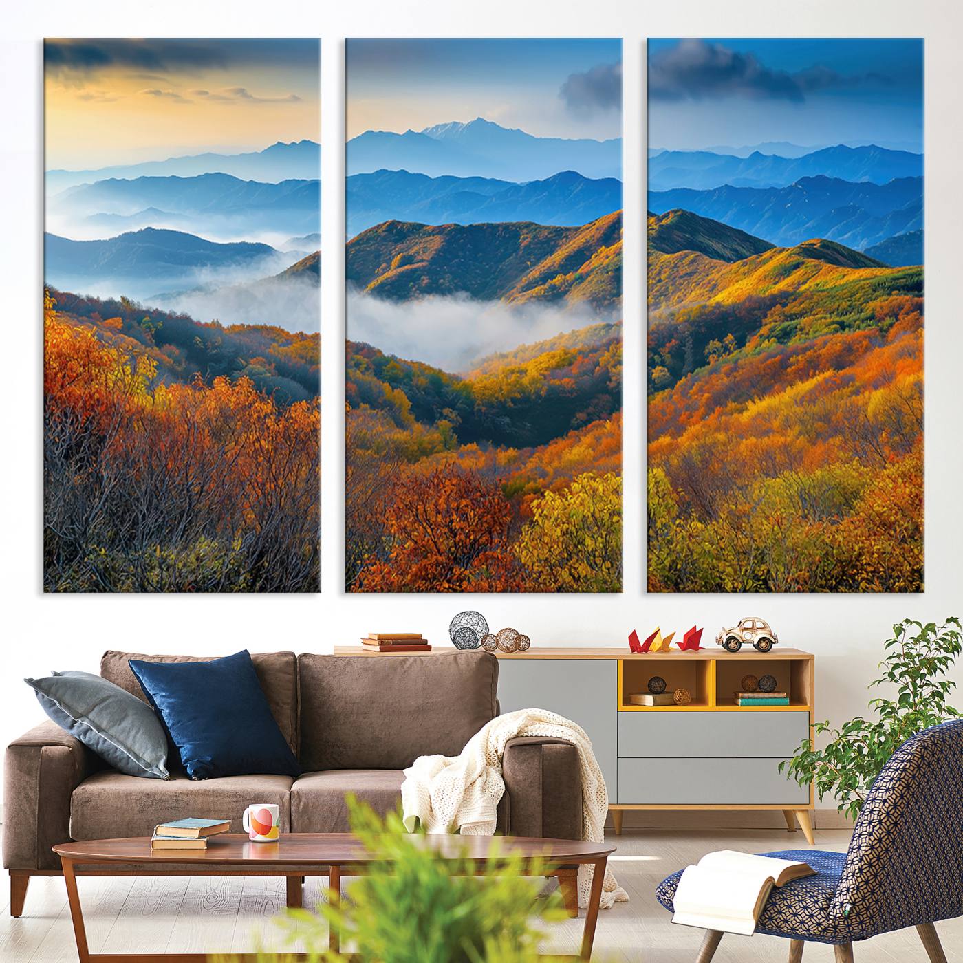 Autumn Mountains Wall Art Canvas Print – Foggy Peaks