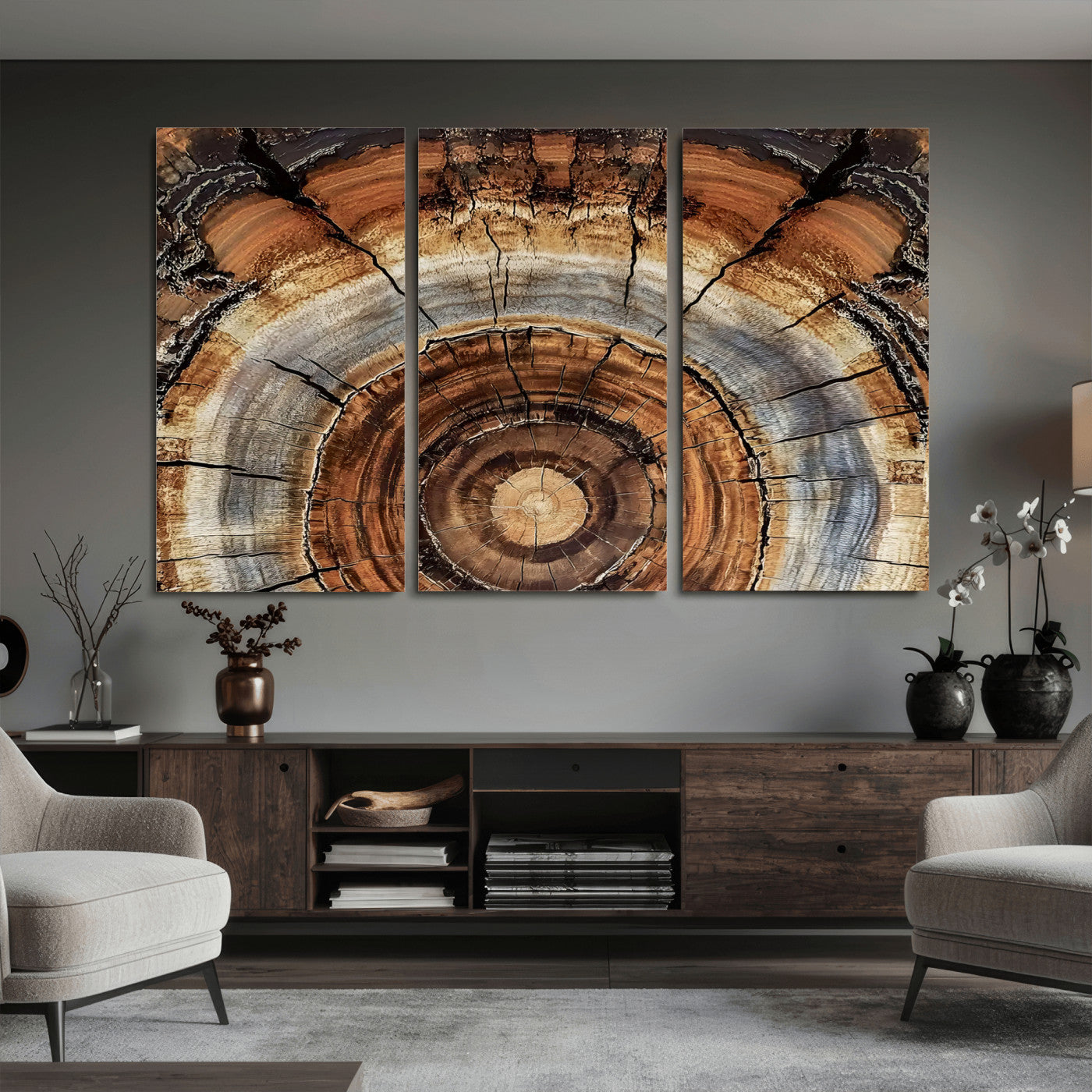 Tree Rings Wall Art Canvas Print – Rustic Wood Texture