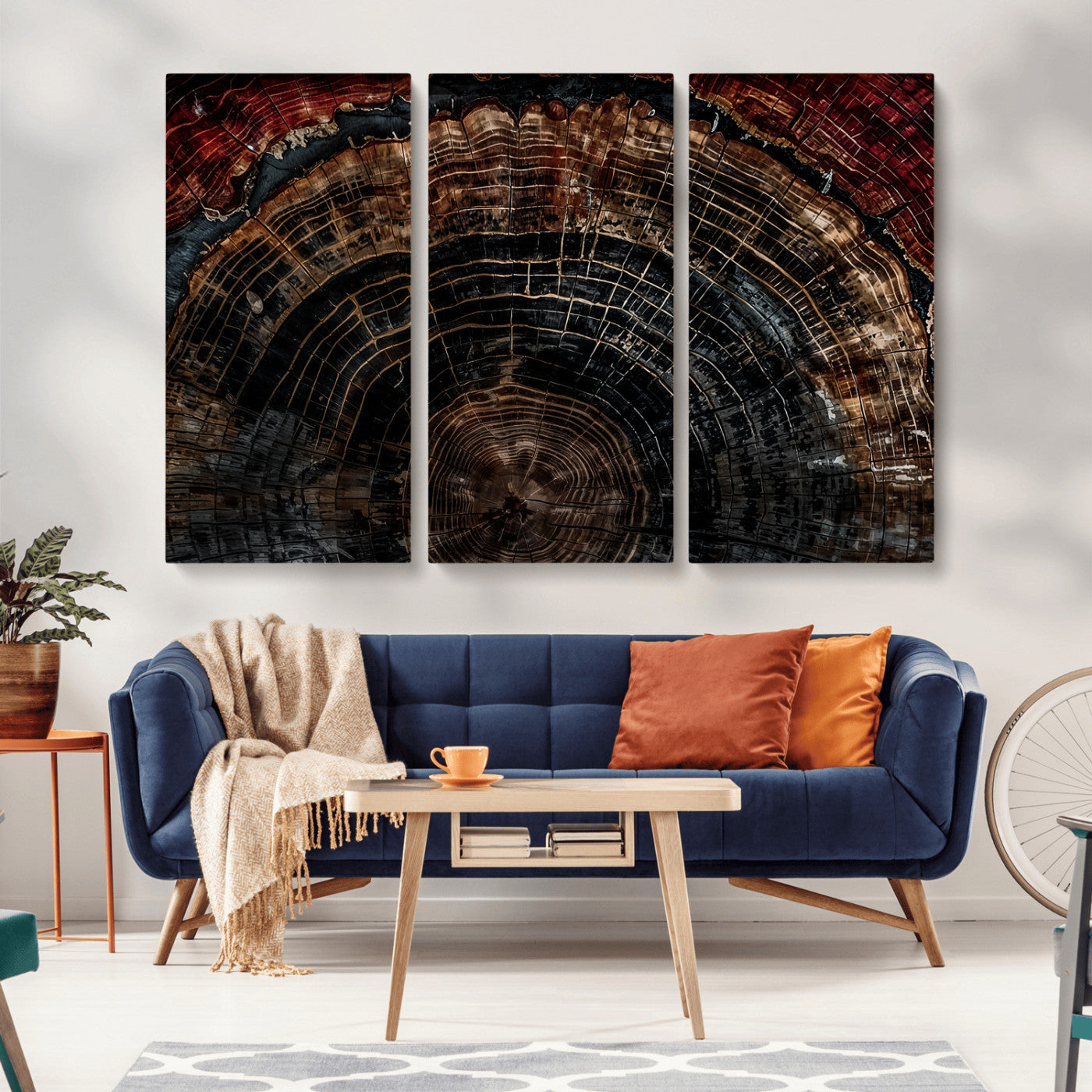 Dark Wood Ring Wall Art Canvas Print – Framed Abstract Tree