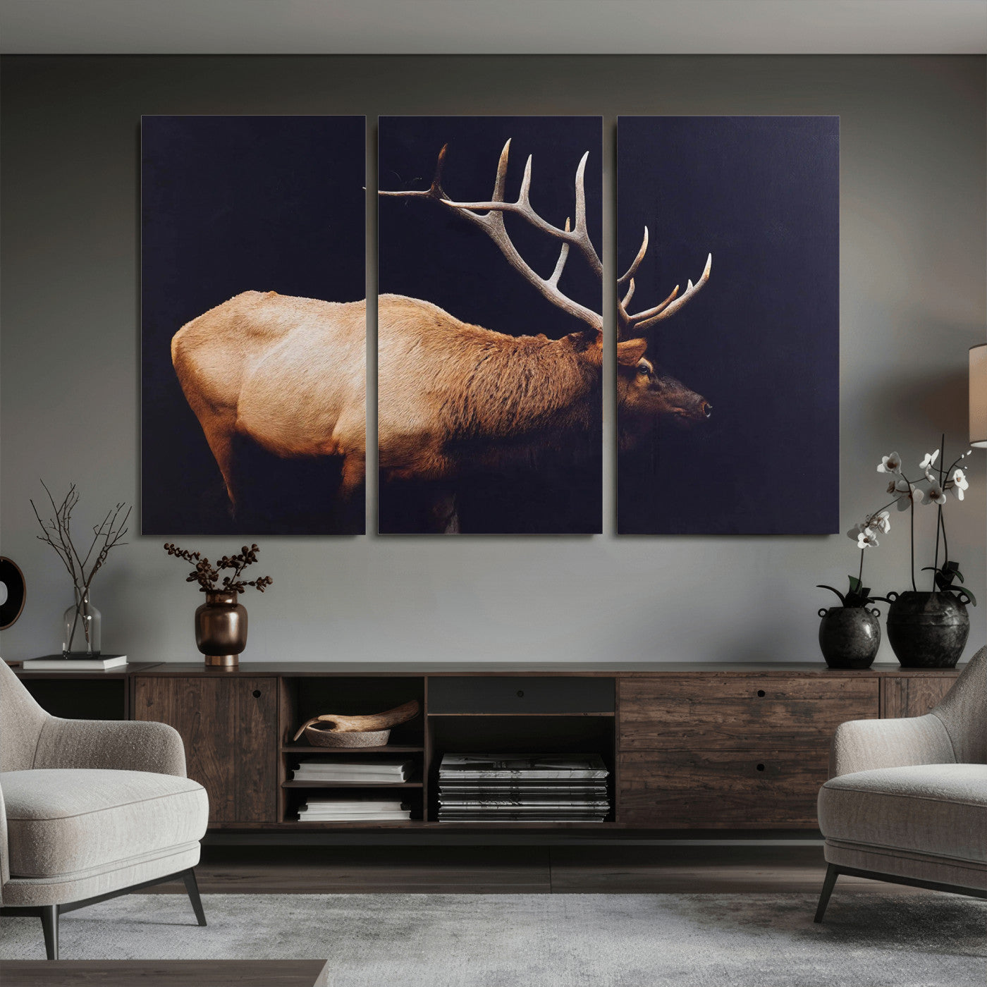 Rustic Elk Wall Art Canvas Print – Framed Moody Wildlife Art