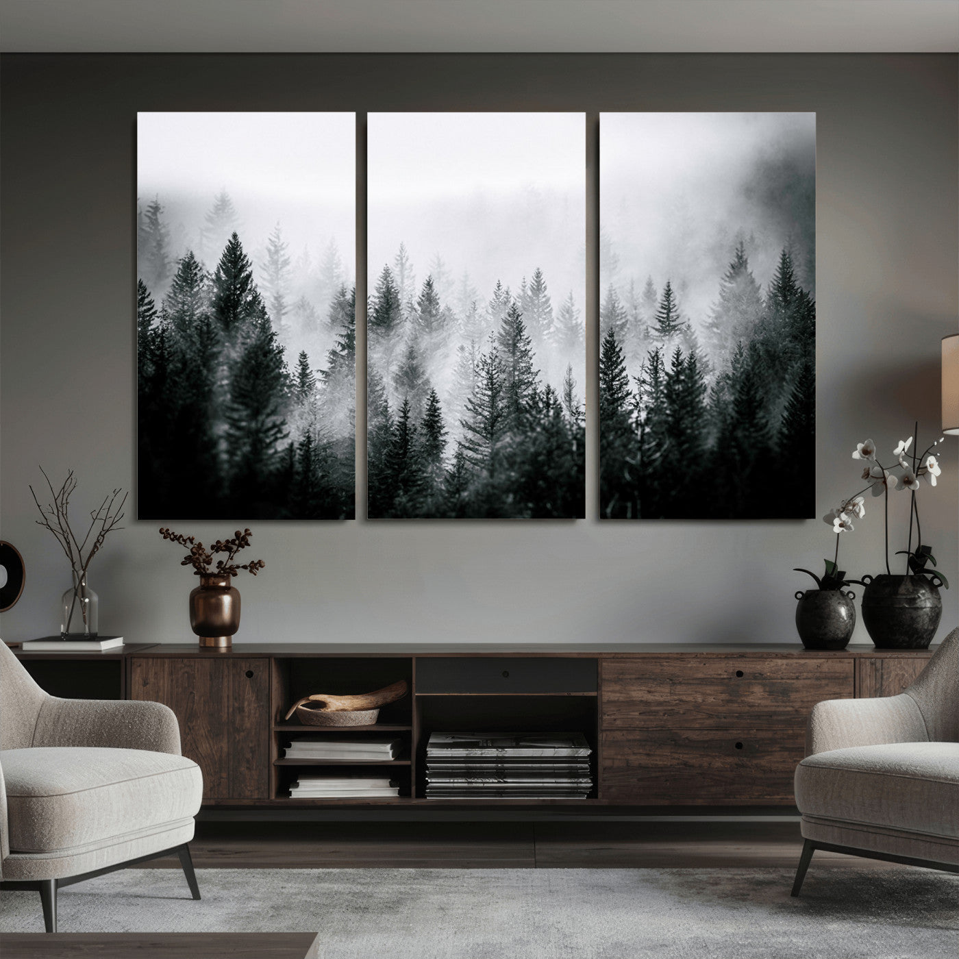 Foggy Forest Wall Art Canvas Print – Mountain Woodland
