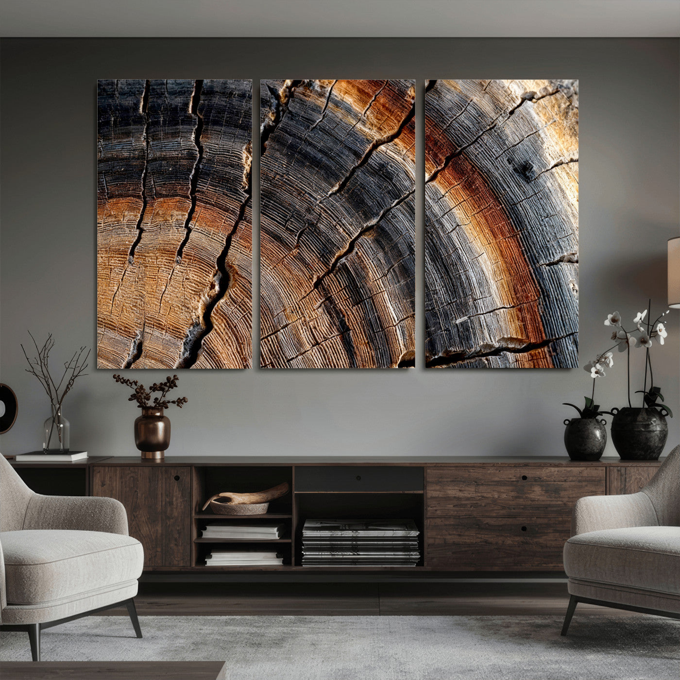 Abstract Tree Ring Wall Art Print – Natural Rustic Wood