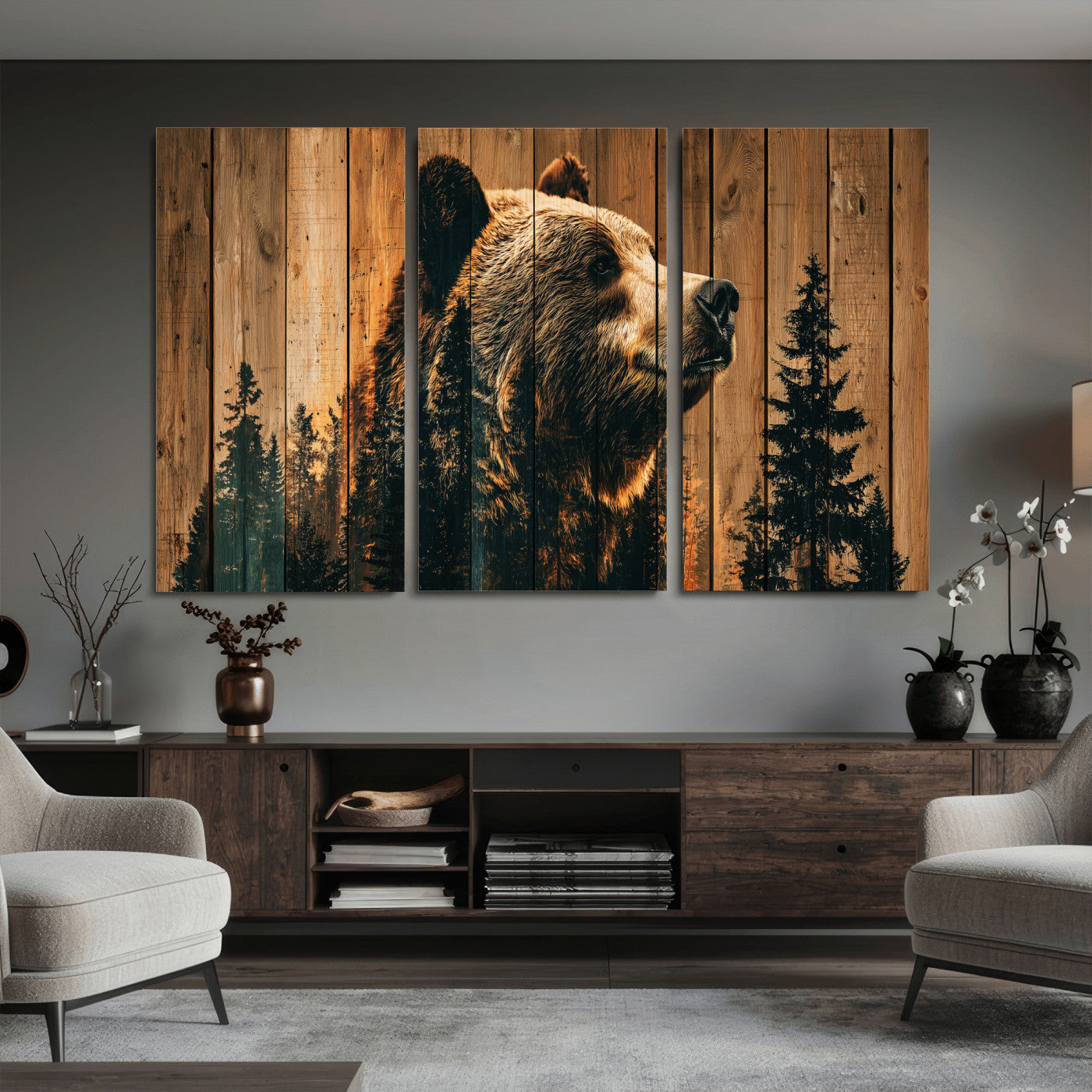 Rustic Bear Wall Art Canvas Print – Woodland Wildlife