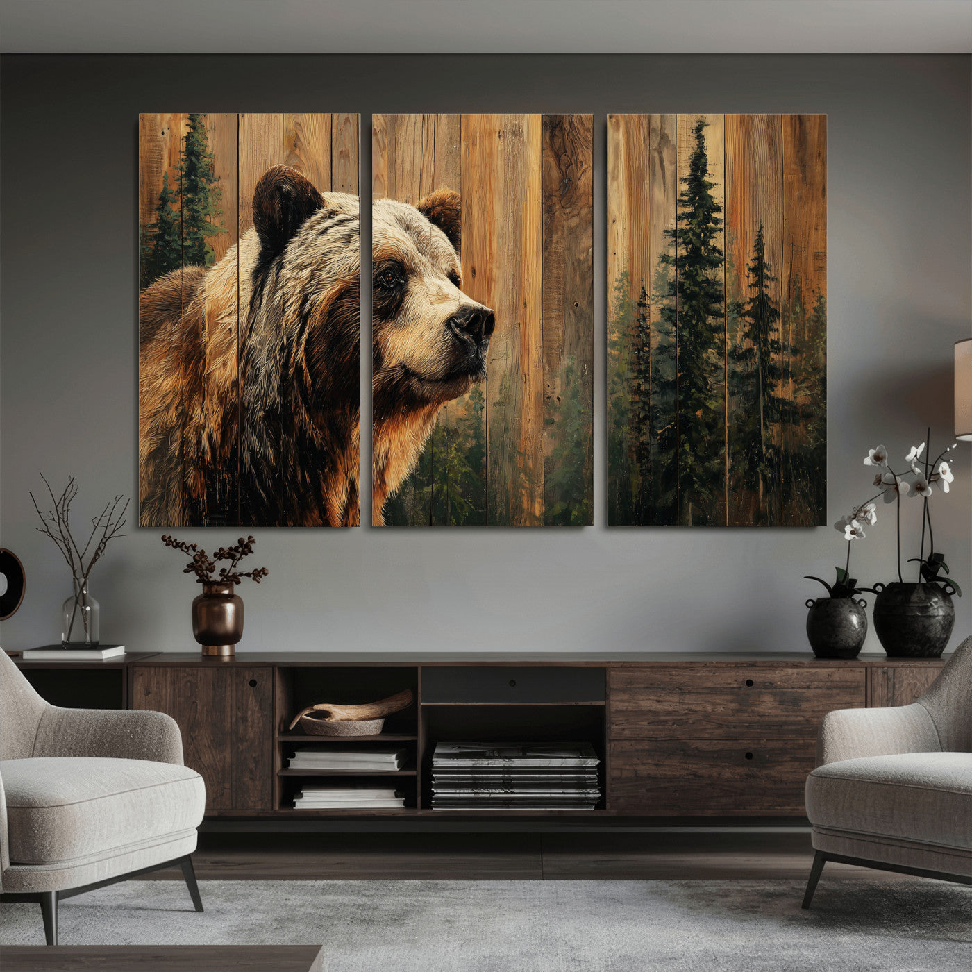 Grizzly Bear Wall Art Canvas Print, Rustic Wildlife Bear