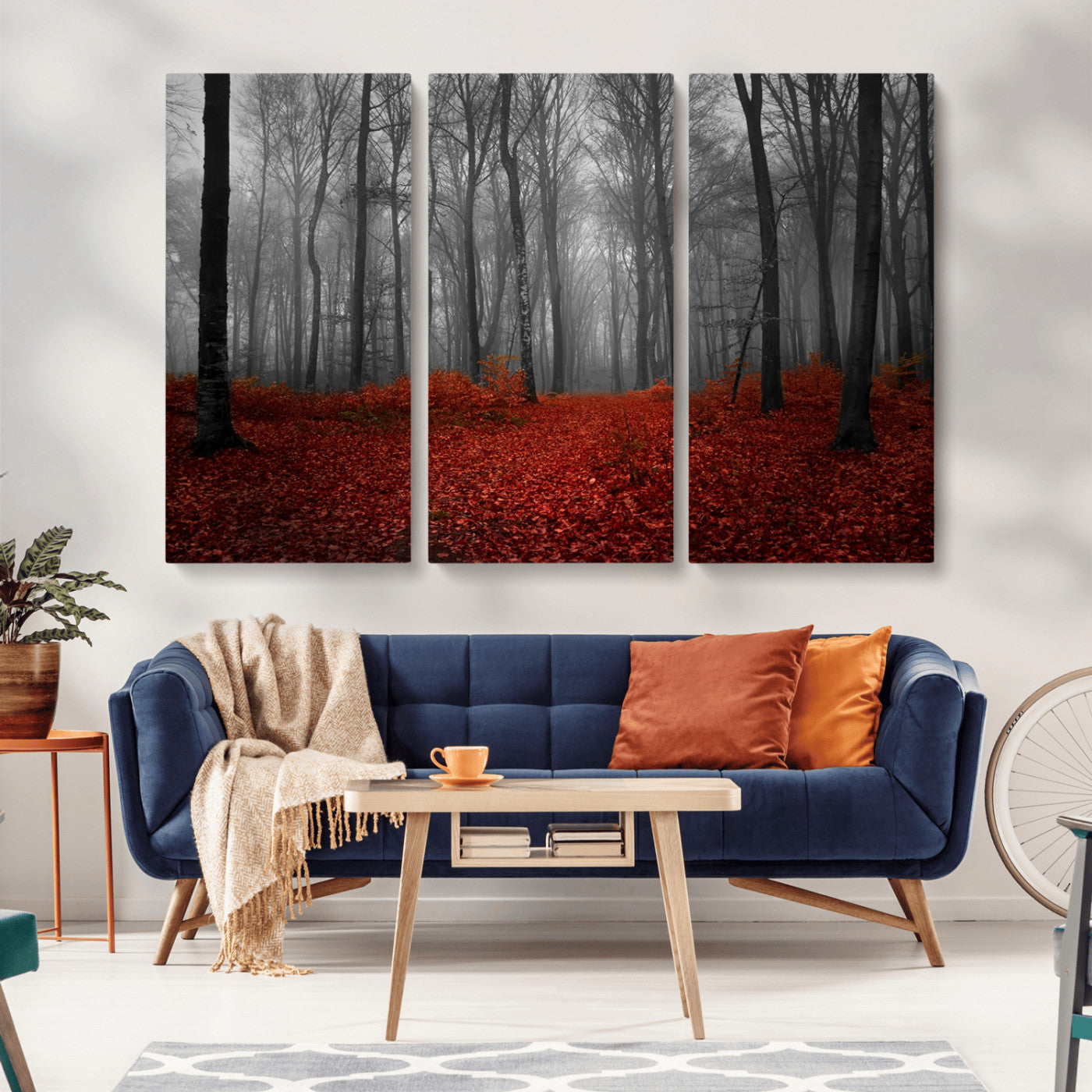 Red Forest Floor Canvas Wall Art – Mystical Foggy Woodland