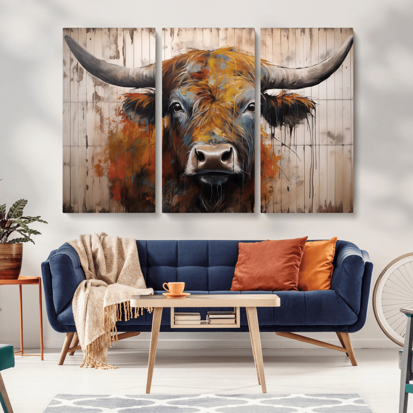 Scottish Highland Cow Cattle Art Print on Wood Style