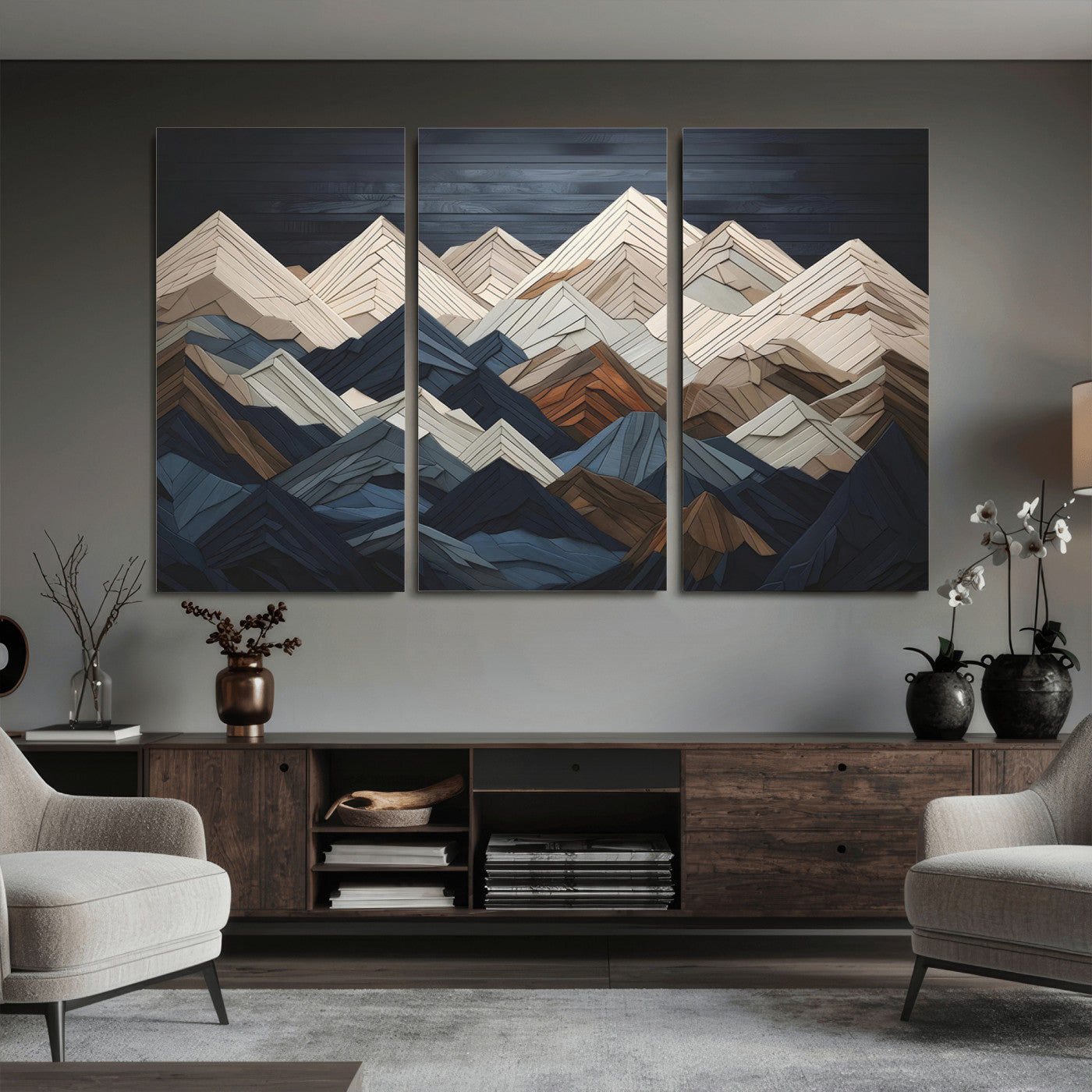 Wood Mountain Wall Art | Mountain Canvas Print Wood Decor |