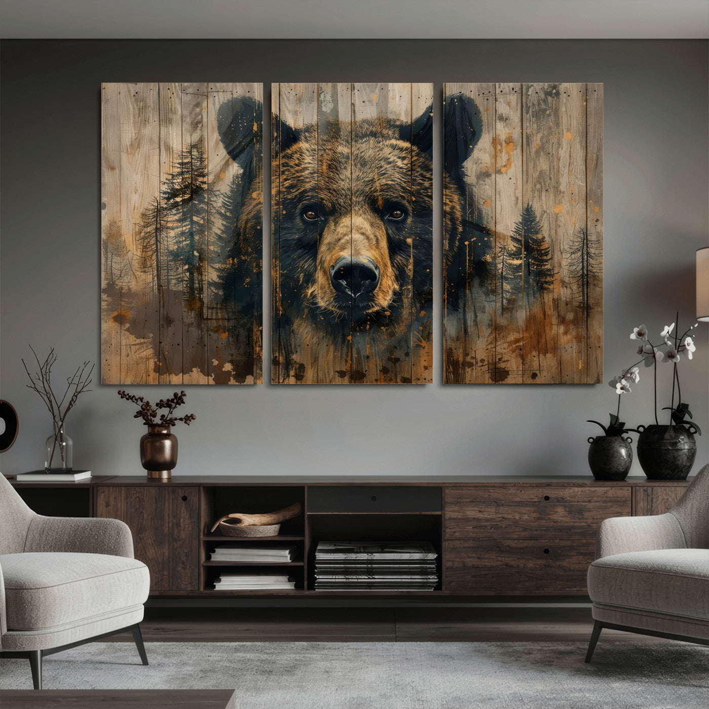 Abstract 399 Bear Wall Art | Rustic Cabin Wall Decor with