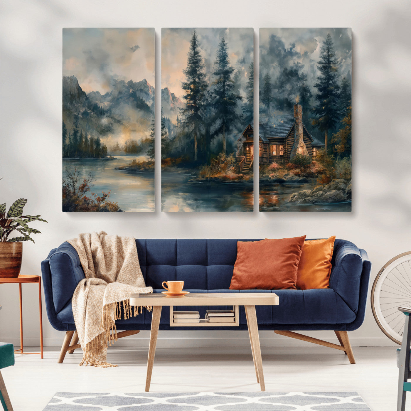 Rustic Cabin Woods Wall Art Print | Lake in a Forest Canvas