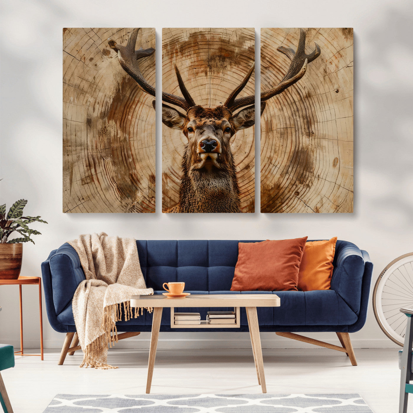 Wood Abstract Deer Wall Art | Rustic Wildlife Canvas Print |