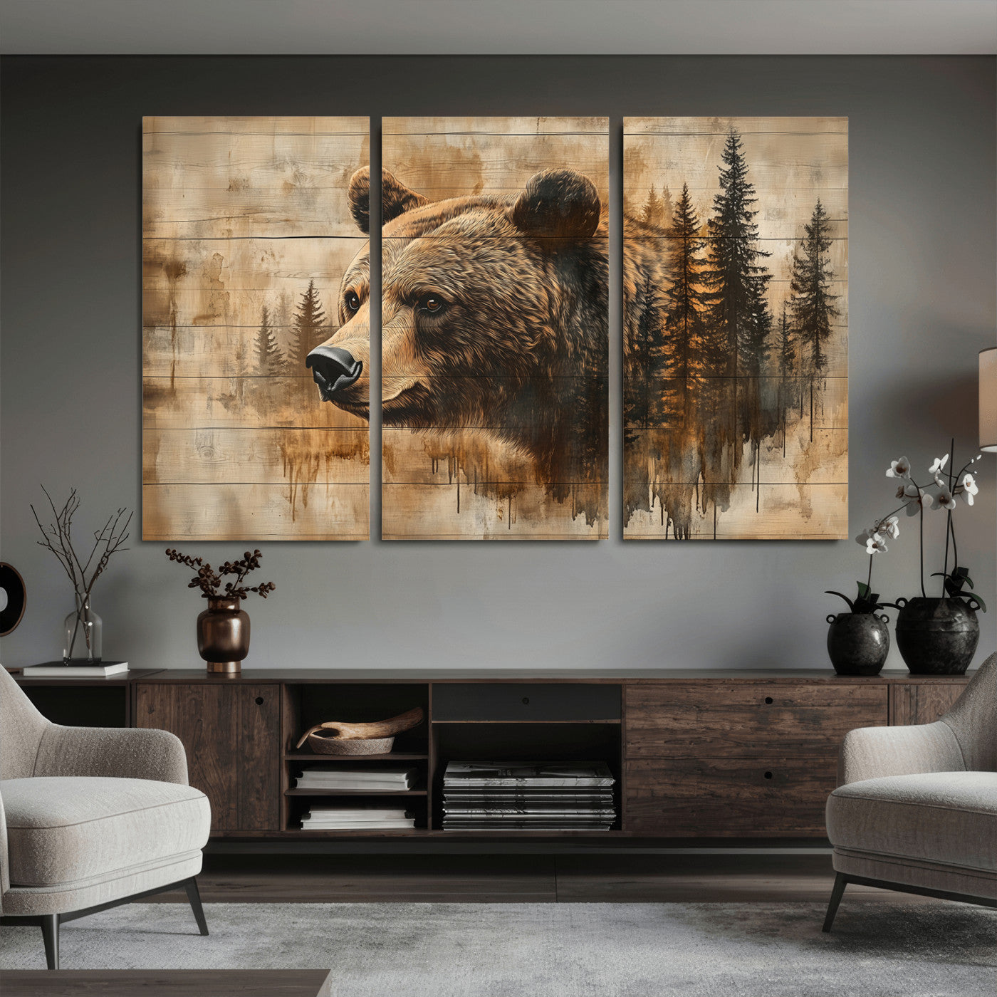 Rustic Grizzly Bear Wall Art, Abstract Grizzly 399 Bear Wall