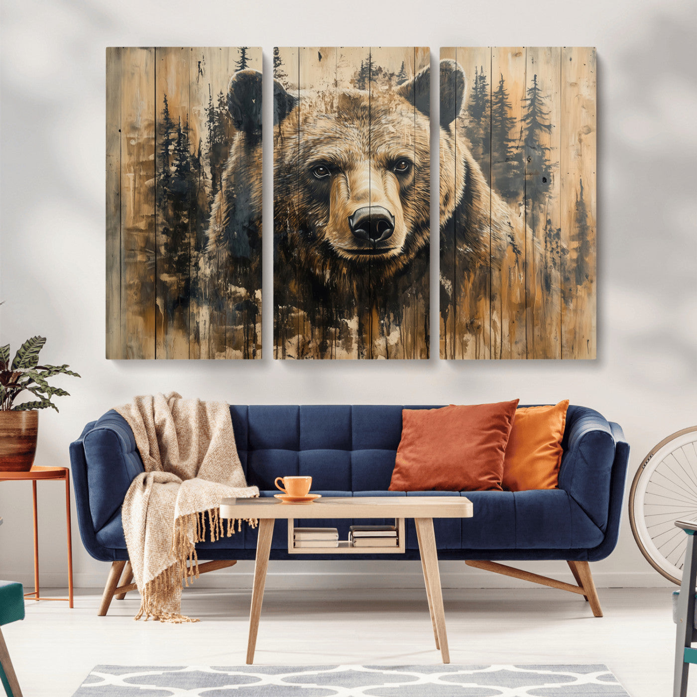 Majestic Grizzly 399 Bear Wall Art | 3-Panel Rustic Canvas