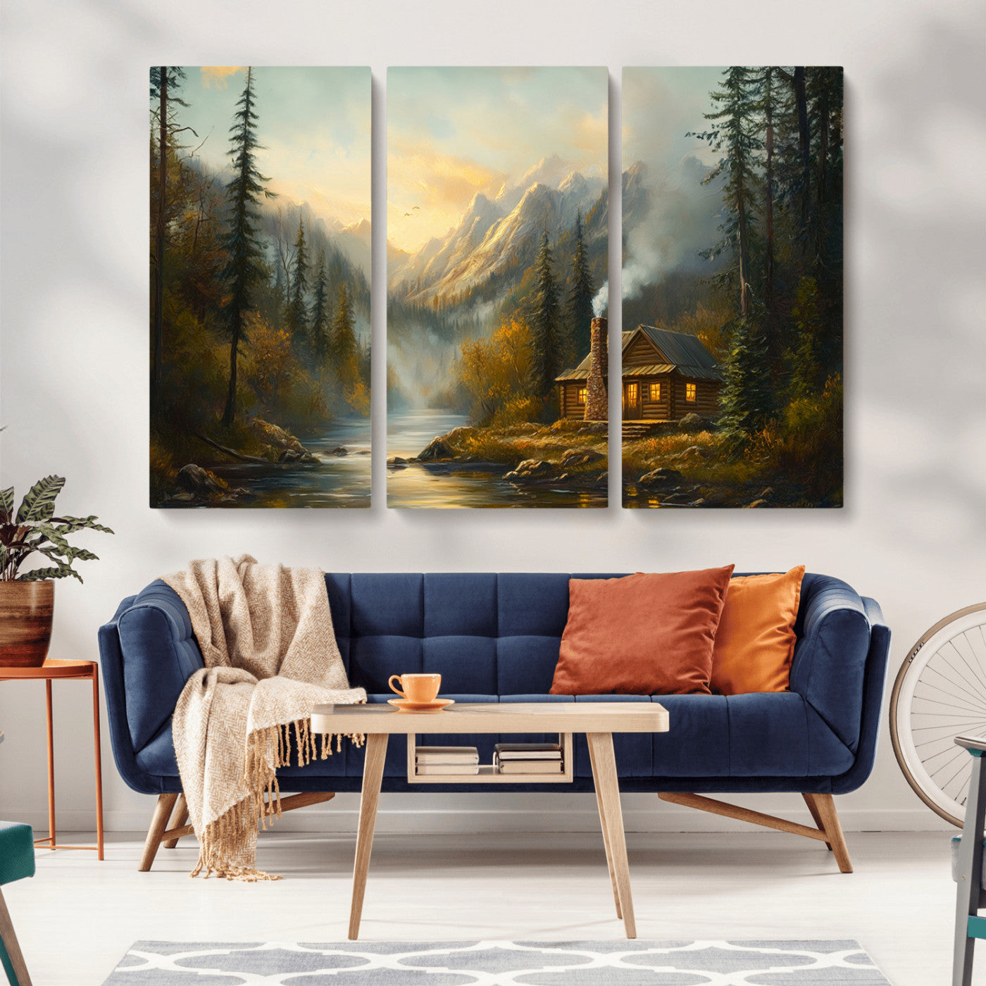 Wood Cabin Retreat Mountain at Sunset Wall Art Print -