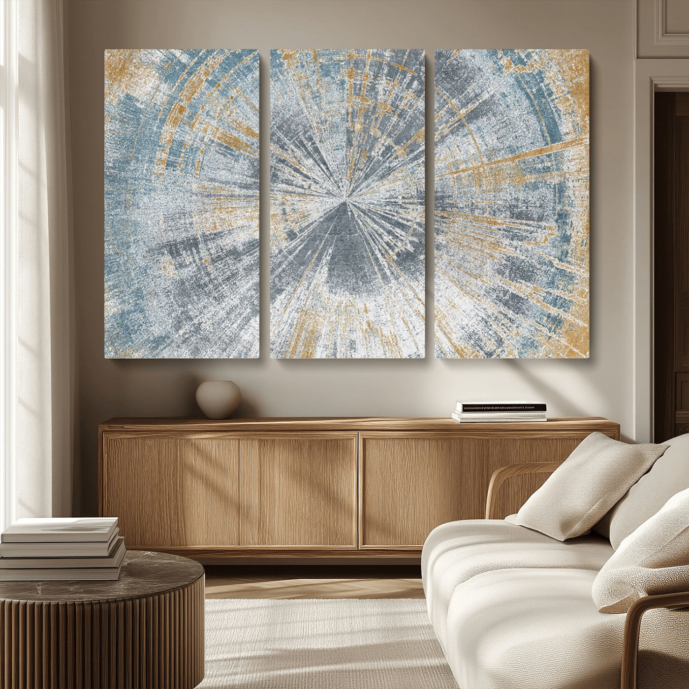 Radiant Abstract Wood Rings Canvas Art – Modern Triptych