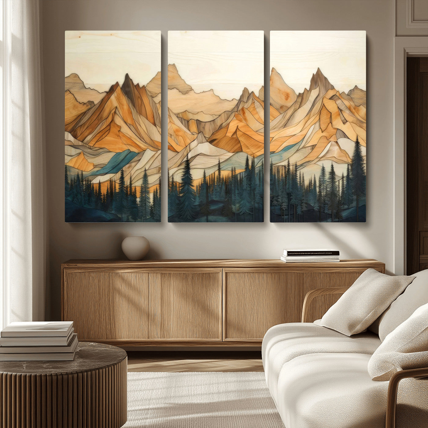 Rustic Wood Mountain Wall Art Print | Triptych Giclee Print