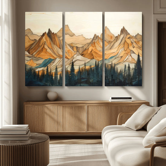 Rustic Wood Mountain Wall Art Print | Triptych Giclee Print