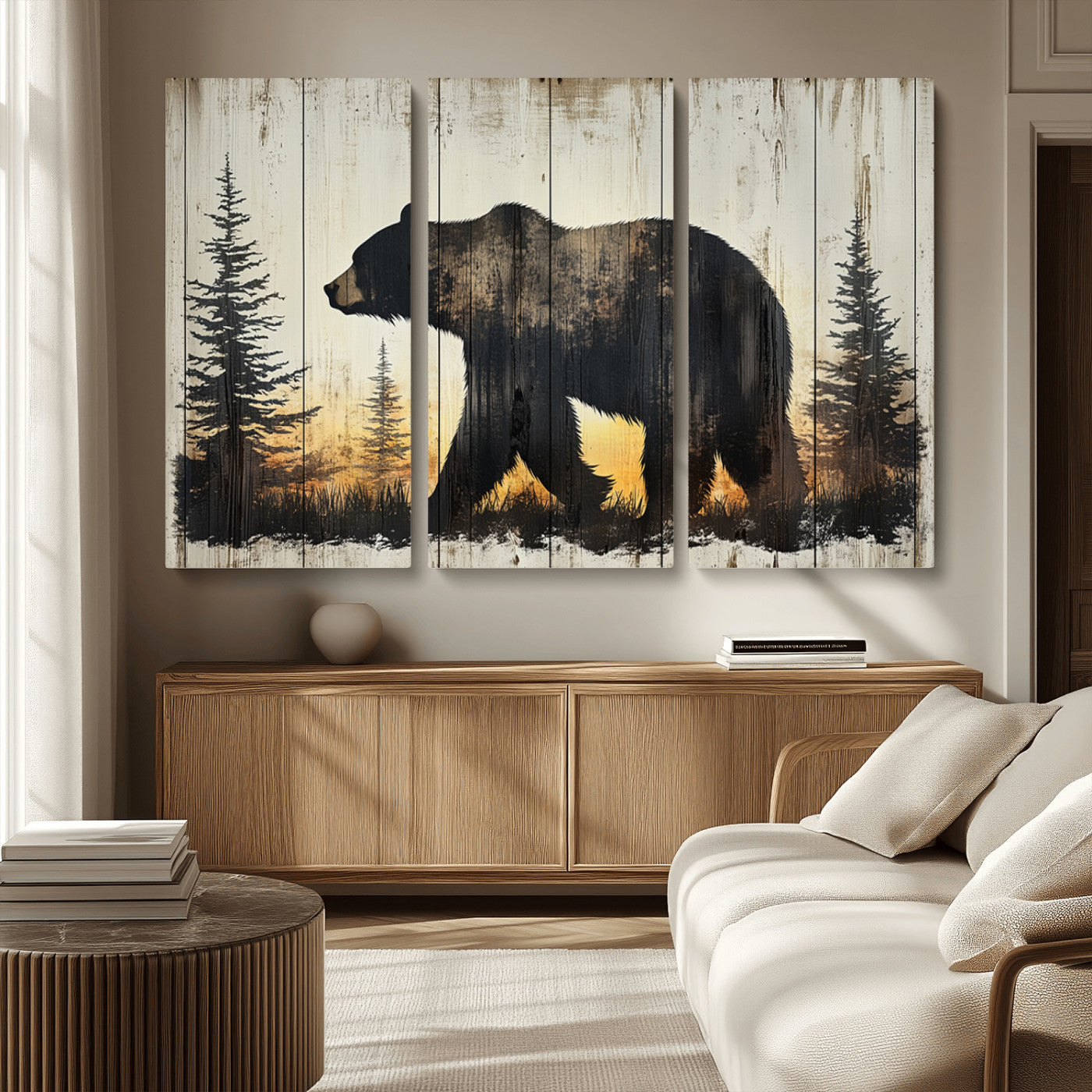 Vintage Bear Wall Art Canvas Print for Farmhouse - Mountain