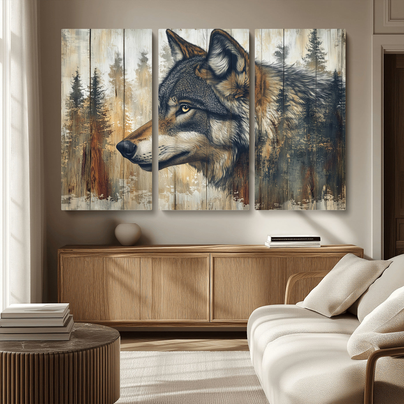 Rustic Wolf Wall Art Canvas Print – Vintage Woodland