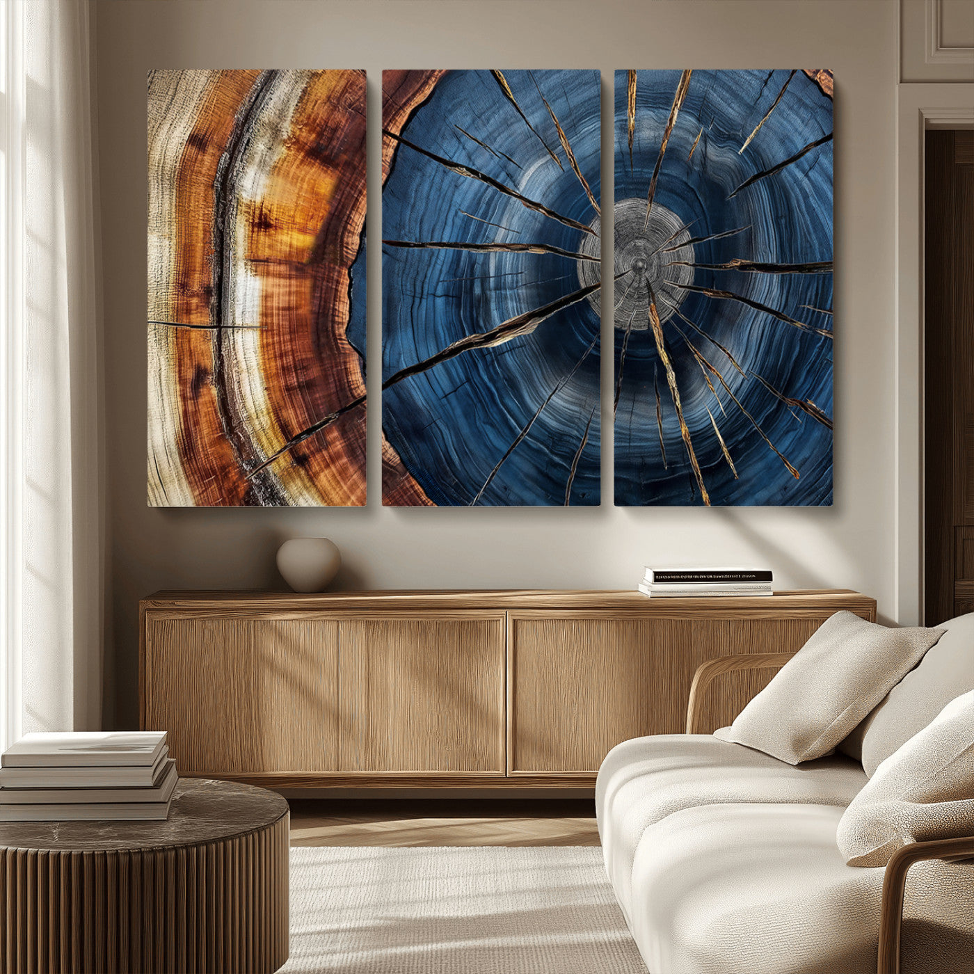 Framed Abstract Tree Ring Wall Art Print Natural Rustic Wood