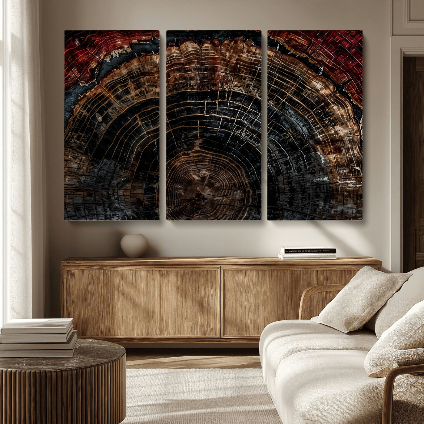 Dark Wood Ring Wall Art Canvas Print – Framed Abstract Tree