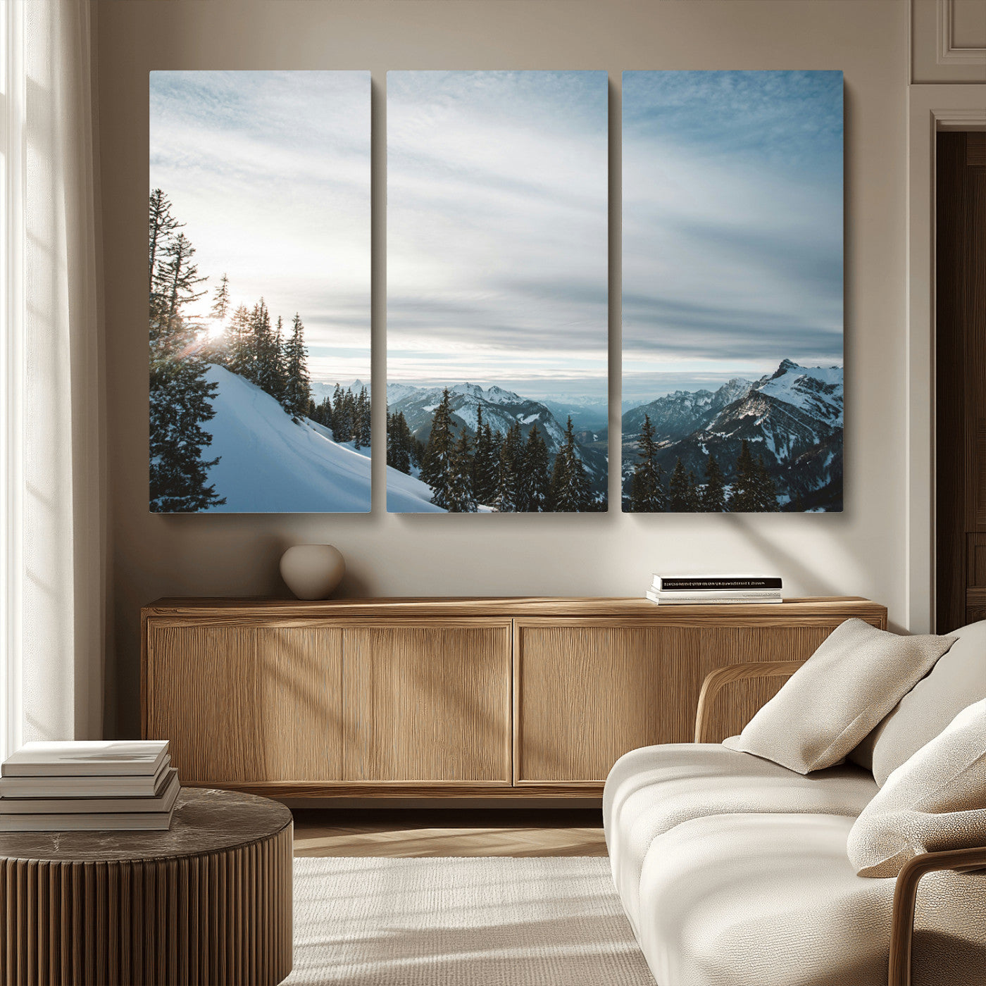 Snowy Mountains Wall Art Canvas Print – Framed Alpine