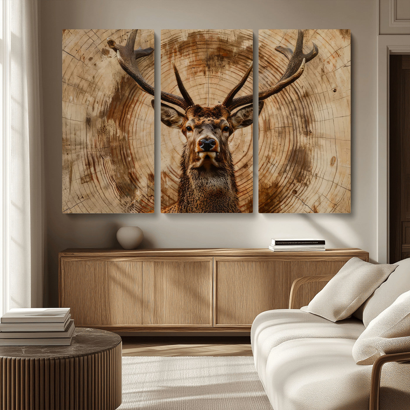 Wood Abstract Deer Wall Art | Rustic Wildlife Canvas Print |