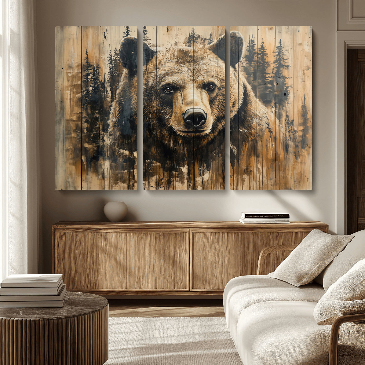 Majestic Grizzly 399 Bear Wall Art | 3-Panel Rustic Canvas