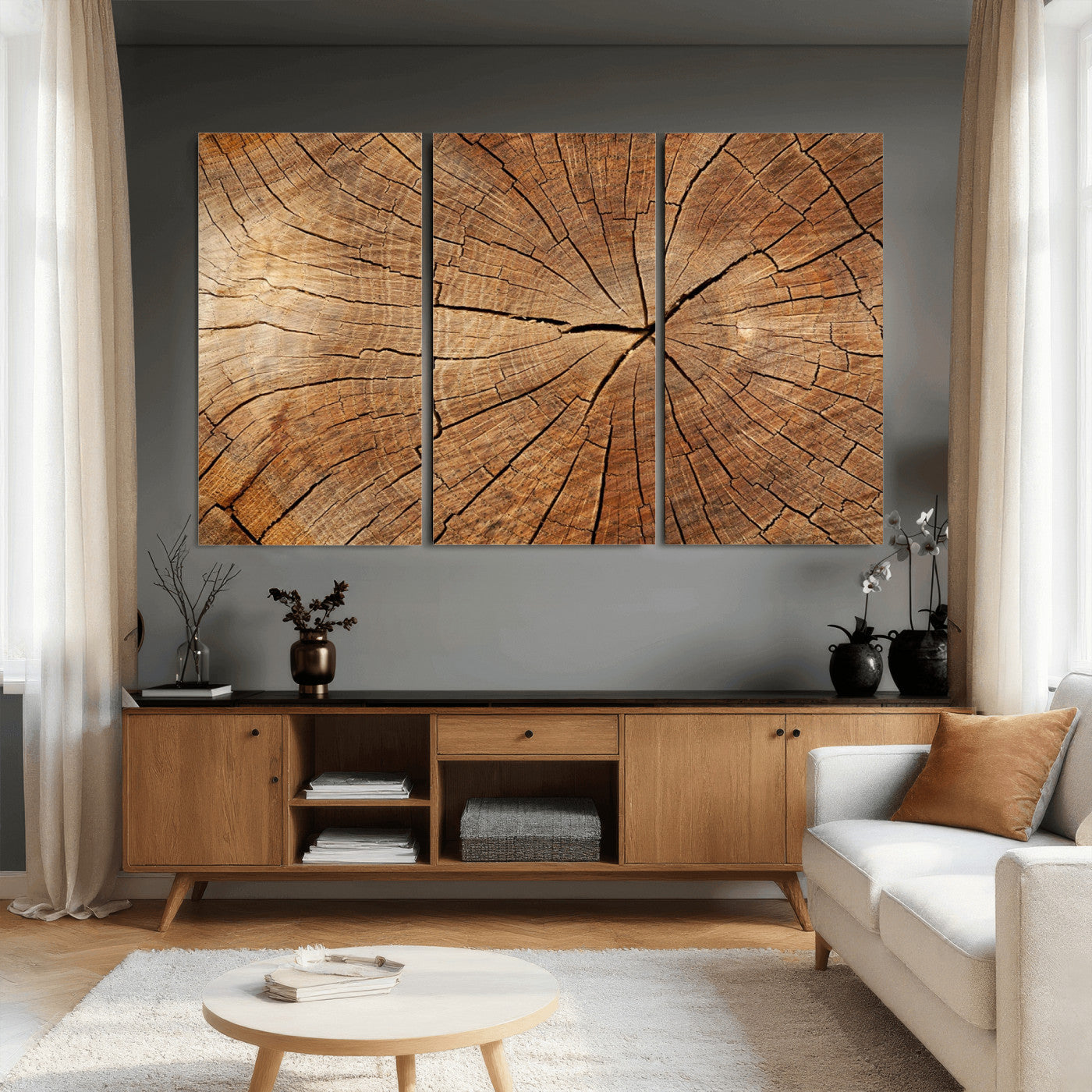 Tree Ring Canvas Art, Rustic Wood Grain Wall Art, Tree Slice