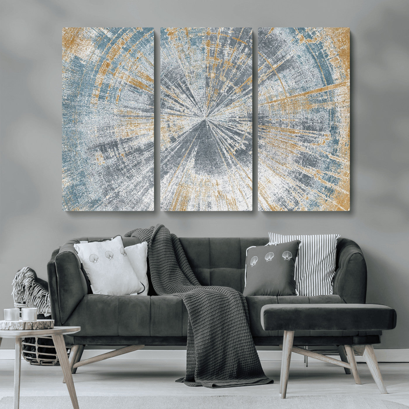 Radiant Abstract Wood Rings Canvas Art – Modern Triptych