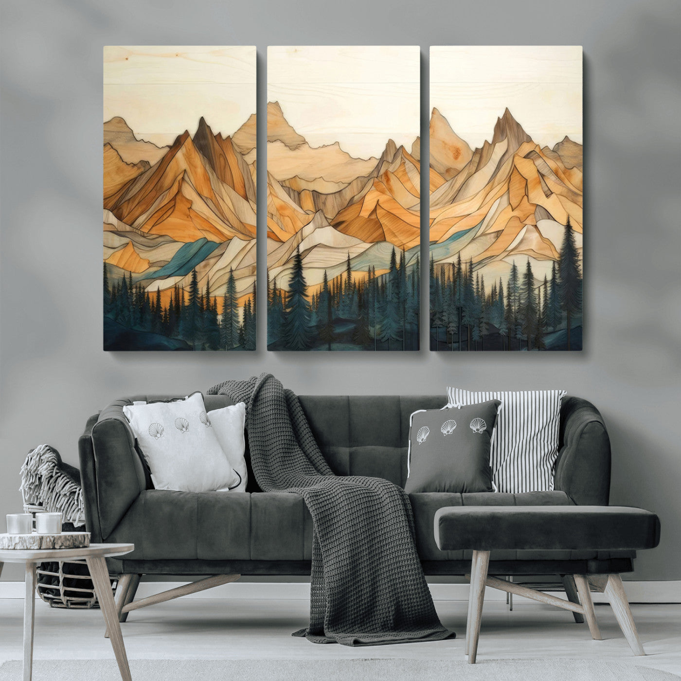 Rustic Wood Mountain Wall Art Print | Triptych Giclee Print
